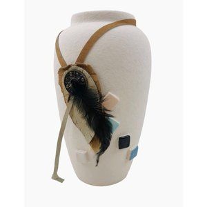 Native American Indian Style Vase Feather Vase White Home Decor Pottery 8 in